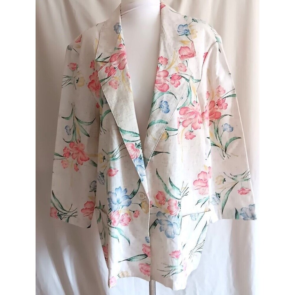 Vtg Blair Blazer Jacket L Flax Pink Blue Floral Pockets New w/Tags Old Stock